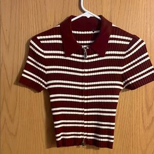 Striped Burgundy and White Ribbed Top